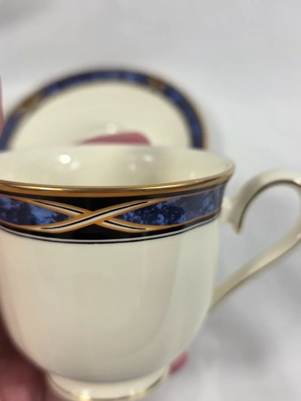 Lenox Mountain View American Home Cup & Saucer Set Blue Marble Rim